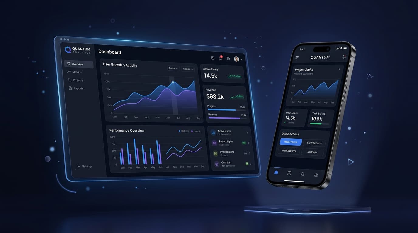 Modern web application and mobile app development showcase by Falcon Technologies